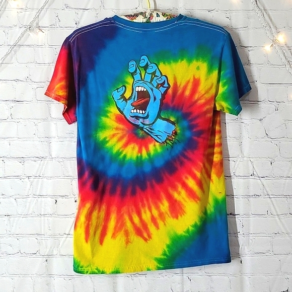 Y2K Santa Cruz Skateboards Speed Wheels Screaming Hand Vibrant Tie-Dye Mens Sm - Picture 1 of 16